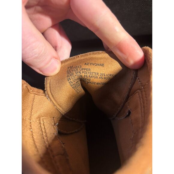 Arizona Jean Co Women’s Brown Suede Lace Ankle Boots Plaid Lined Fold  Size 7 - Picture 6 of 7